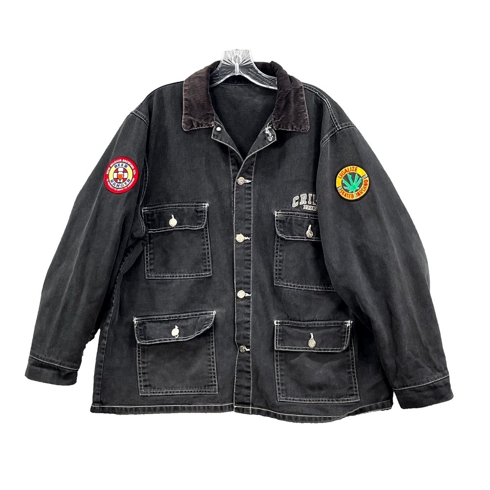 Crime London Chore Jacket Mens XL Denim Corduroy Collar Utility Patch Work